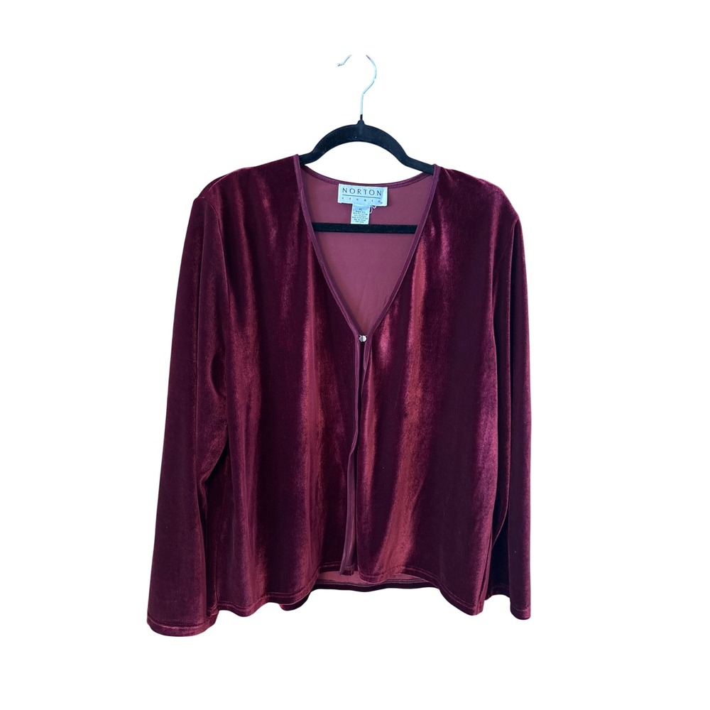 Norton Studio Womens XL Burgundy Velvet Cardigan Hook Eye Closure Long Sleeve